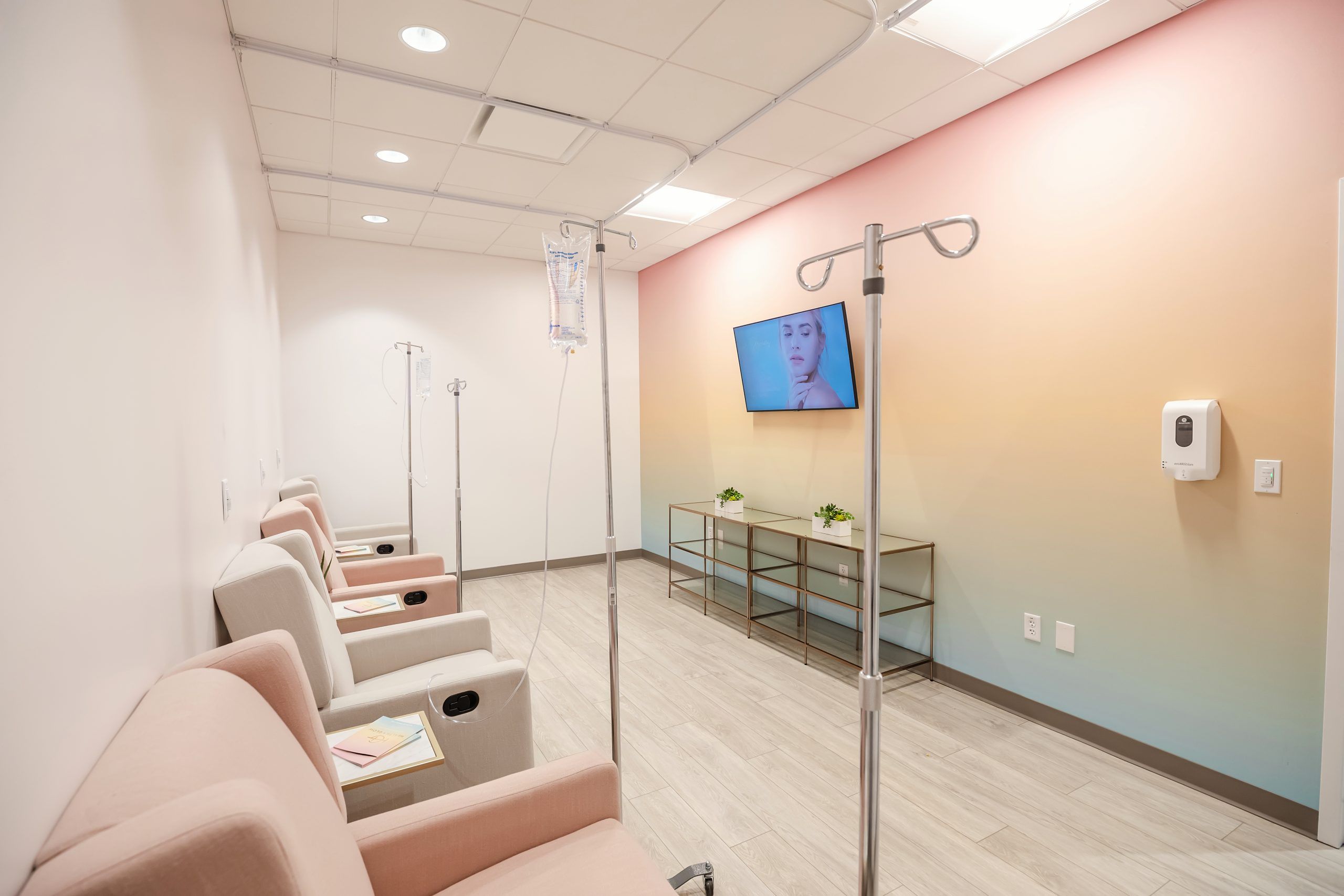 Serene IV therapy area with comfy chairs, offering a tranquil space for treatment.